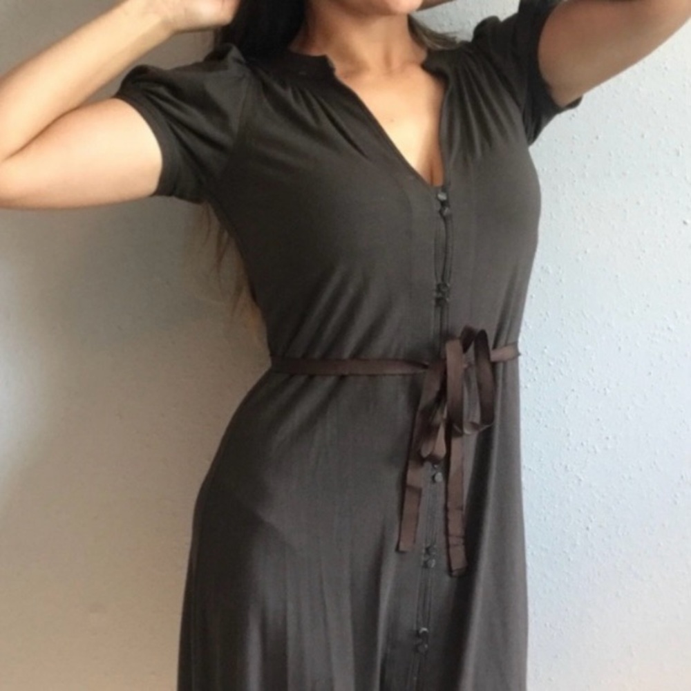 Theory Giona Chocolate Brown Belted Dress, Size M Soft Academia Minimalist